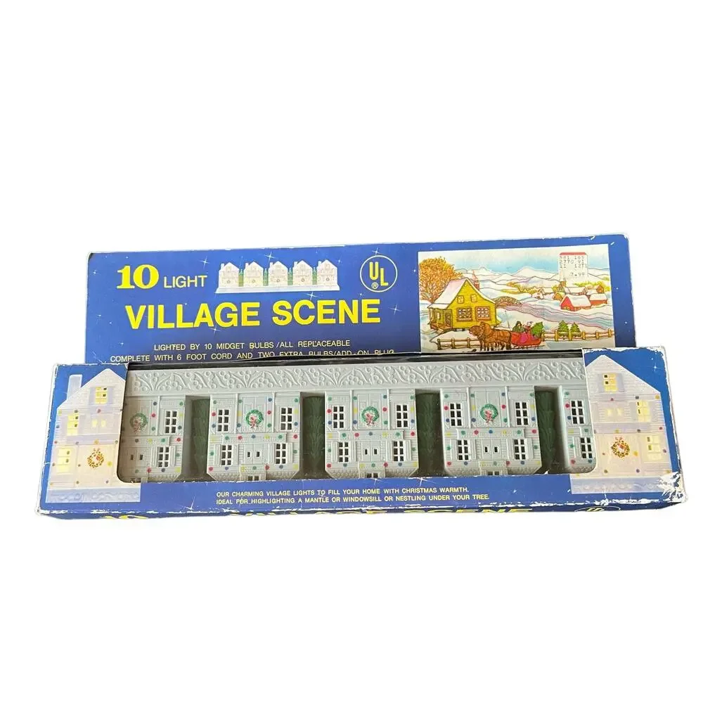 Vtg Christmas Plastic Light Covers 8 Pc Alpine Village House Church Mid-Century